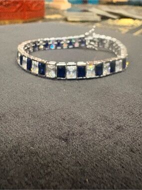 Technibond Lab Sapphire and CZ Tennis Bracelet